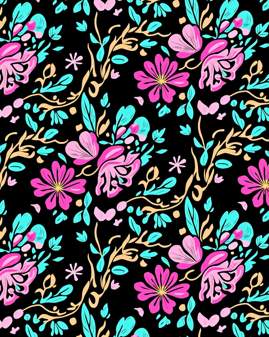 Bright Pink Aqua Floral Pattern Rug