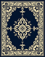 Classic Floral Scrollwork Dark Indigo Rug