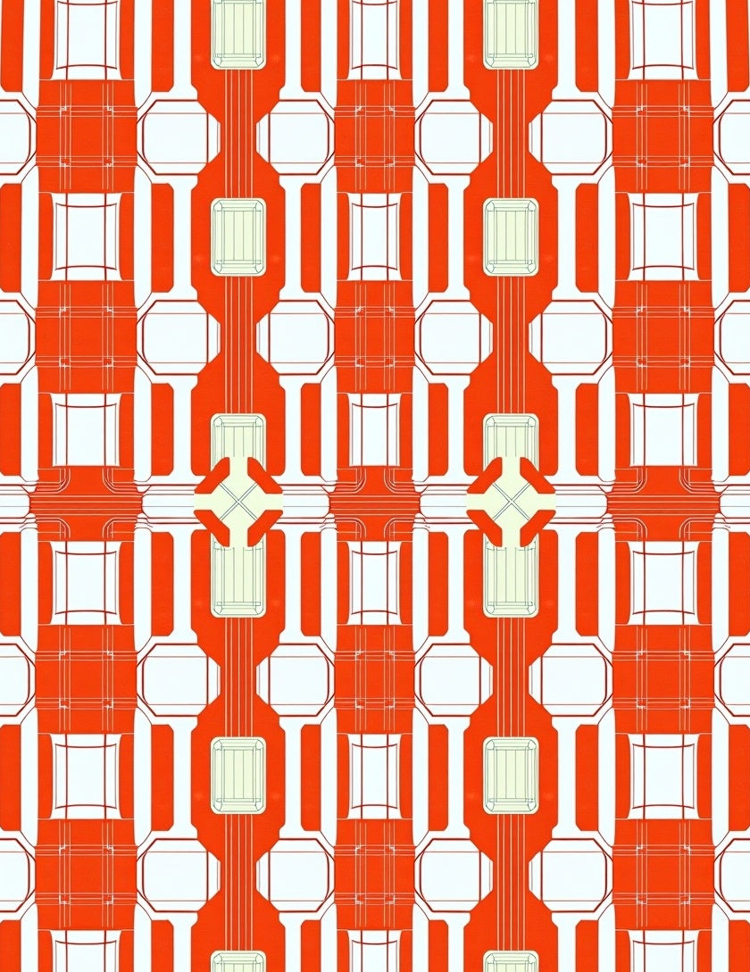 Bold Red Graphic Geometric Pattern Rug
