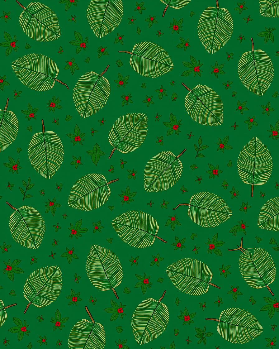 Green Leaves With Red Berries Pattern Rug