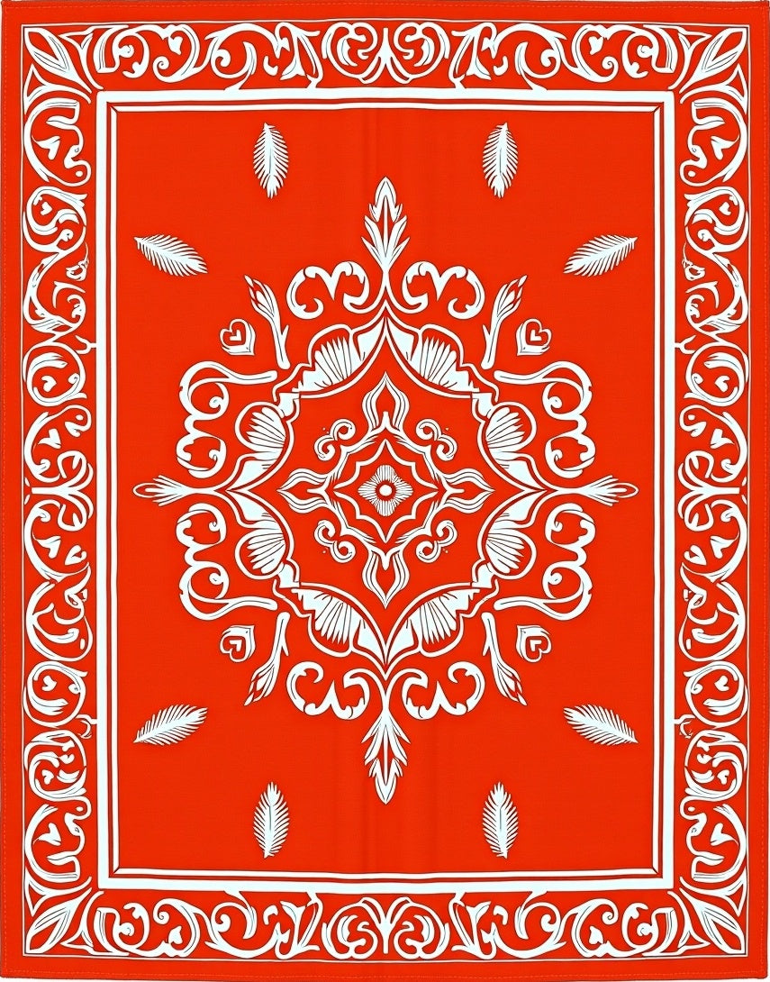 Bold Orange White Floral Scroll Pattern Rug