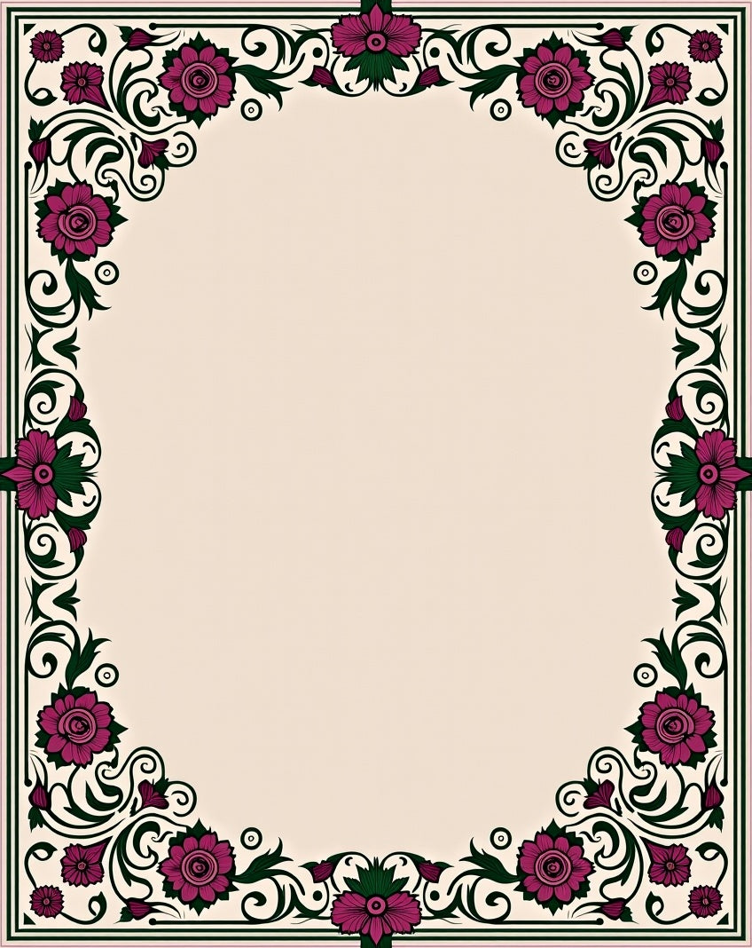 Ornate Floral Swirls Border Rug