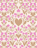Pink Tan Floral Heart Damask Scroll Rug