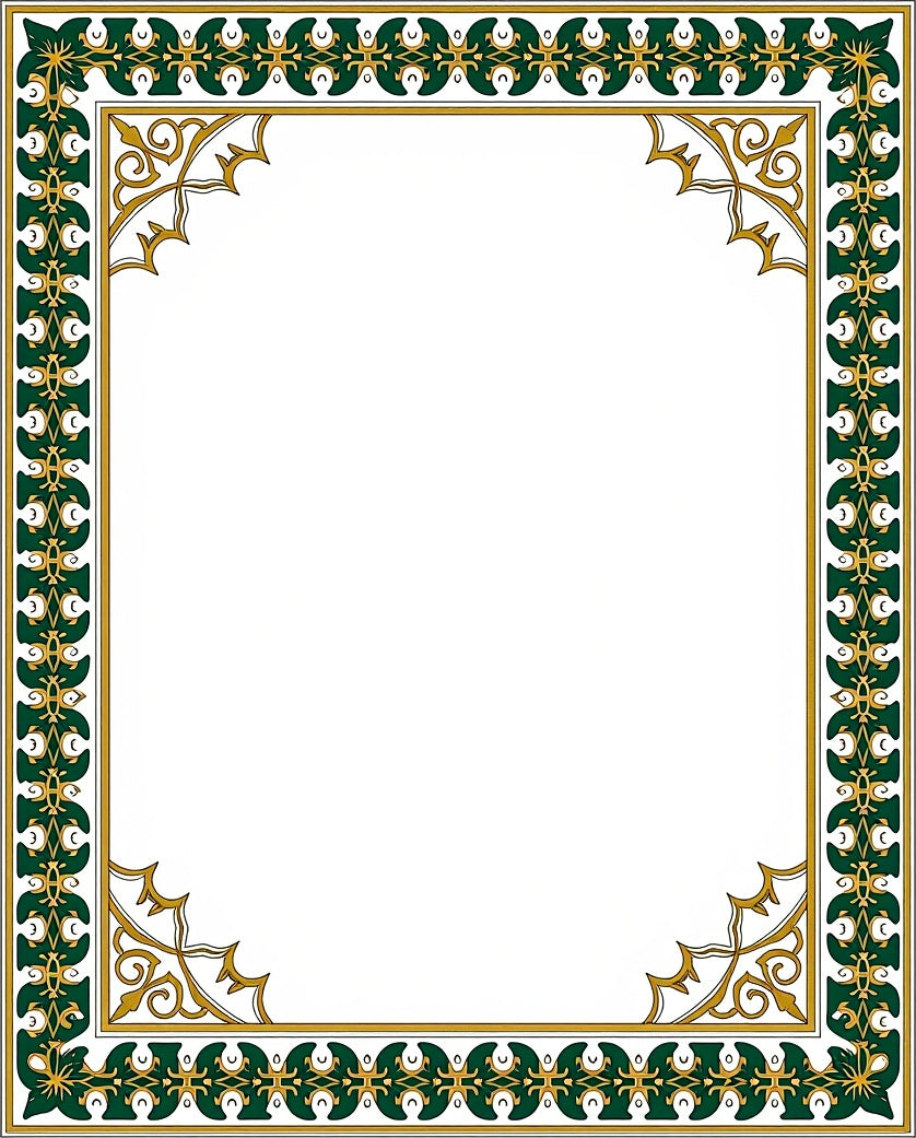 Ornate Green Gold Decorative Border Rug