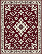 Elegant Maroon Floral Scroll Pattern Rug
