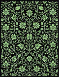 Green Floral Vine Patterned Design Rug