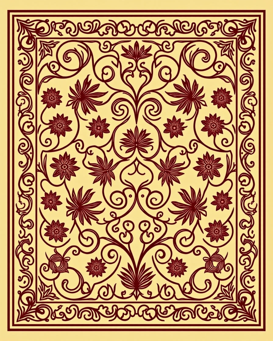 Ornate Floral Scrollwork Pattern Rug