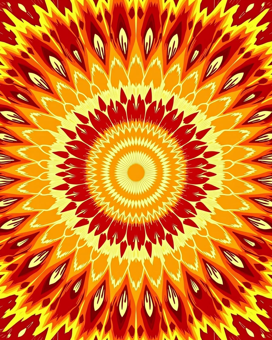 Radiant Sunburst Kaleidoscopic Pattern Rug