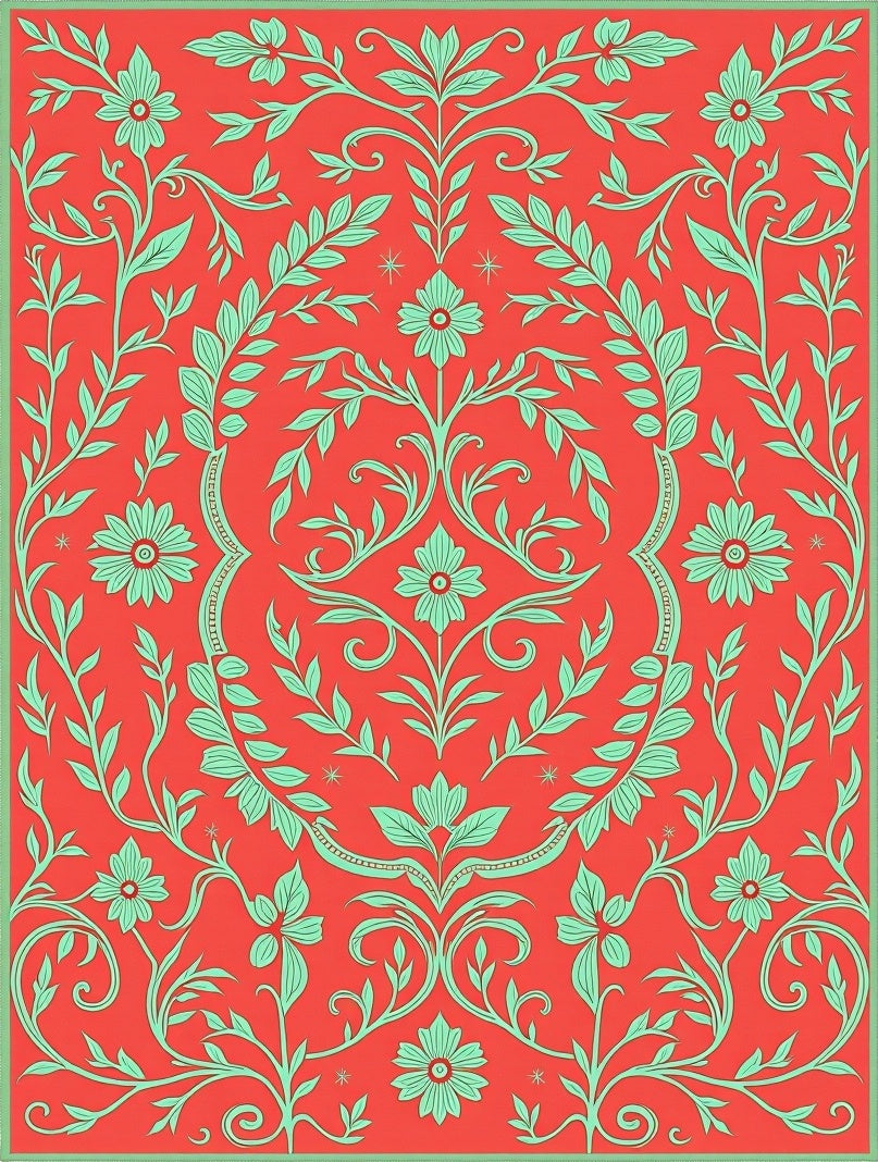 Coral Floral Vine Pattern Rug