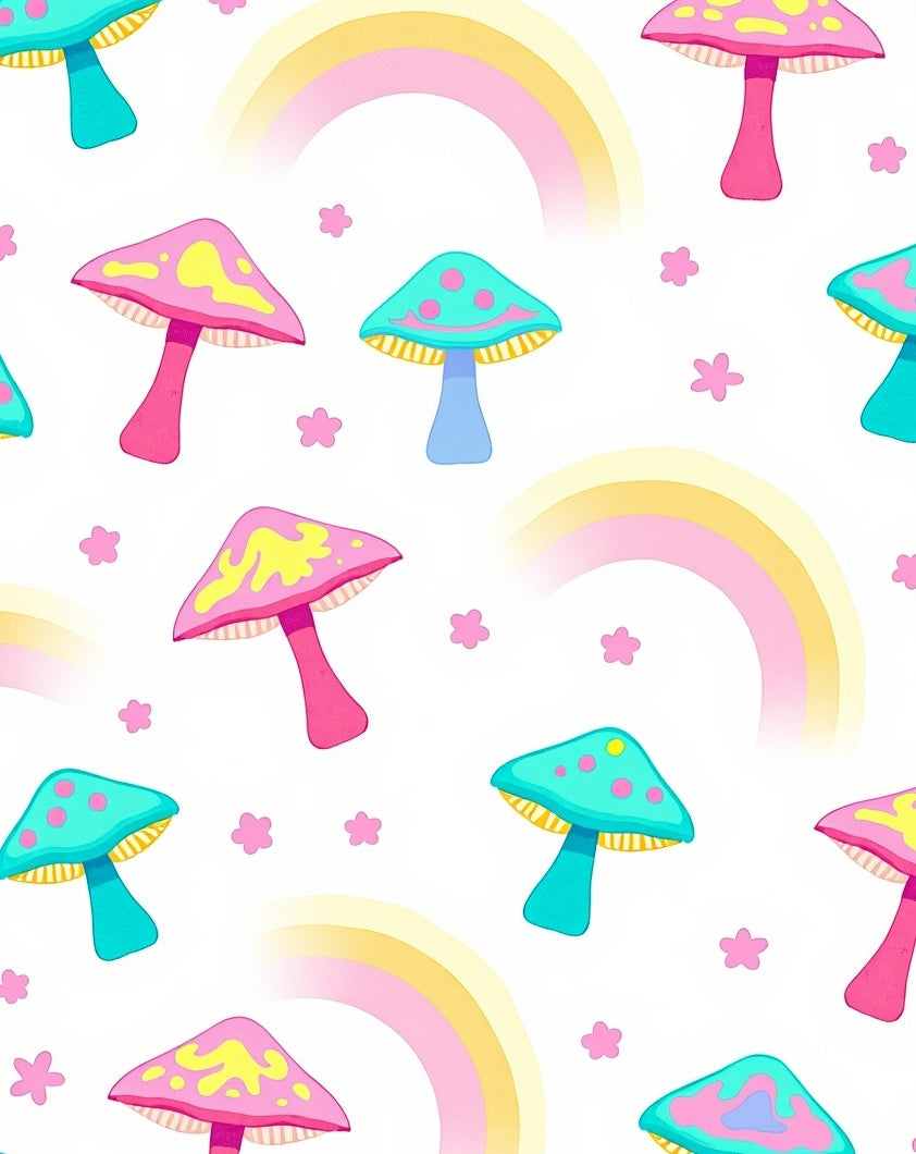 Whimsical Mushroom Rainbow Pattern Rug