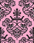 Pink Black Damask Floral Pattern Rug