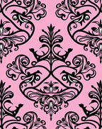 Pink Black Damask Floral Pattern Rug