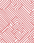 Coral And White Interlocking Geometric Pattern Rug
