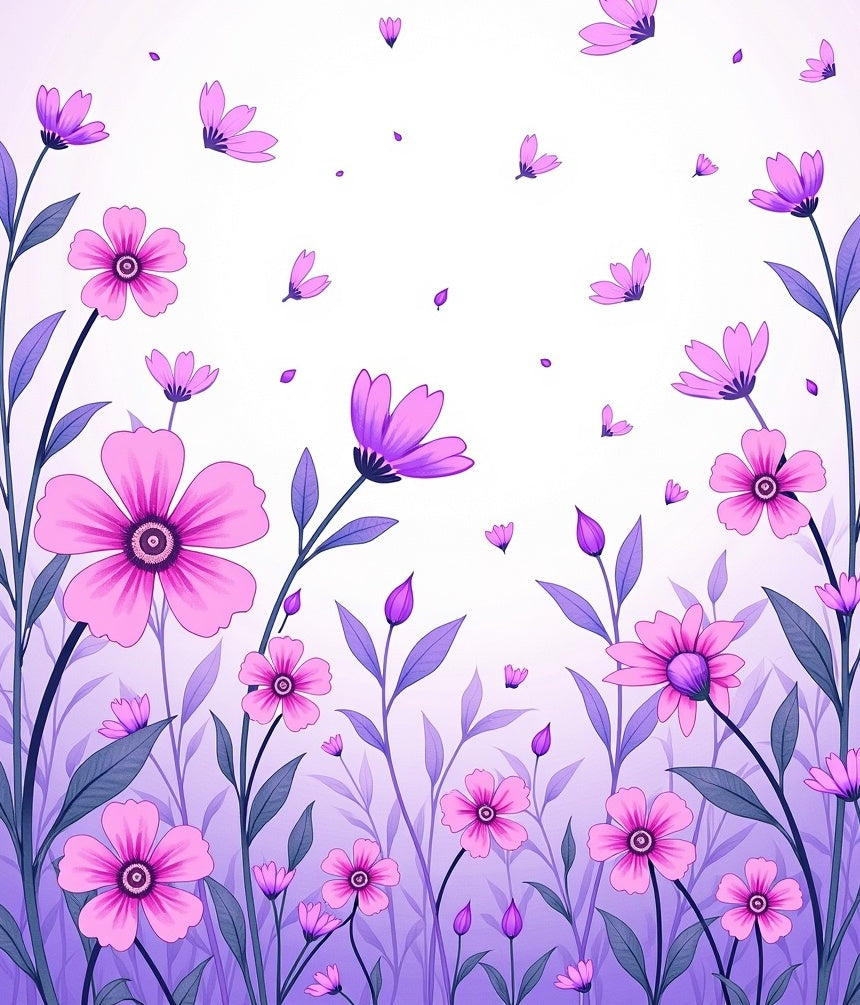 Whimsical Pink Purple Floral Garden Rug