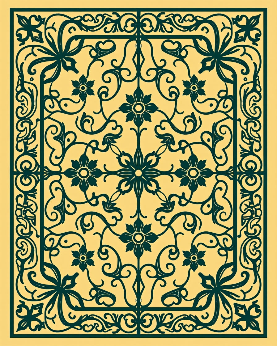 Ornate Floral Scrollwork Antique Pattern Rug