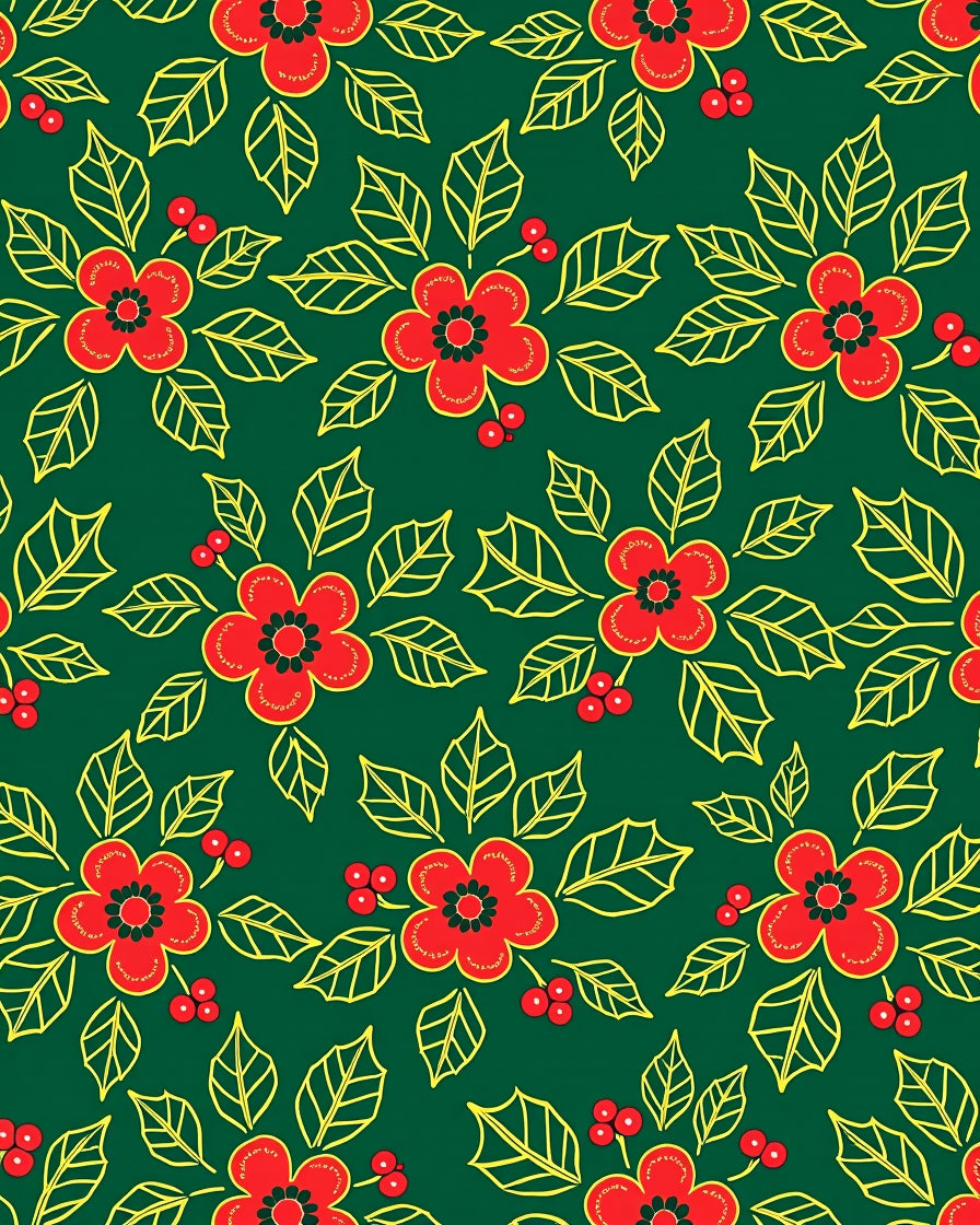 Red Holly Floral Graphic Design Rug