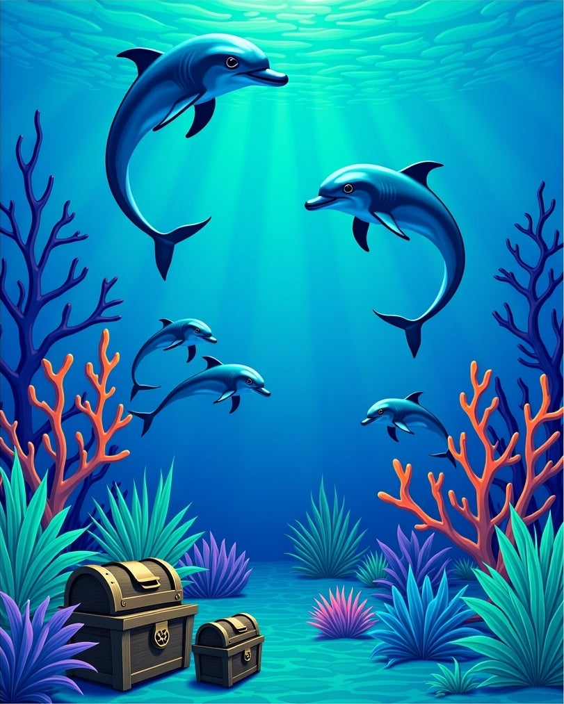 Oceanic 5 Dolphins Treasure Chest Design Rug