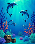 Oceanic 5 Dolphins Treasure Chest Design Rug