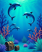 Oceanic 5 Dolphins Treasure Chest Design Rug