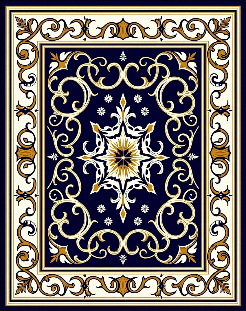 Elegant Scrollwork with Gold Accents Rug