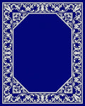 Elegant Blue White Floral Scroll Frame Rug