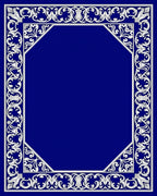 Elegant Blue White Floral Scroll Frame Rug