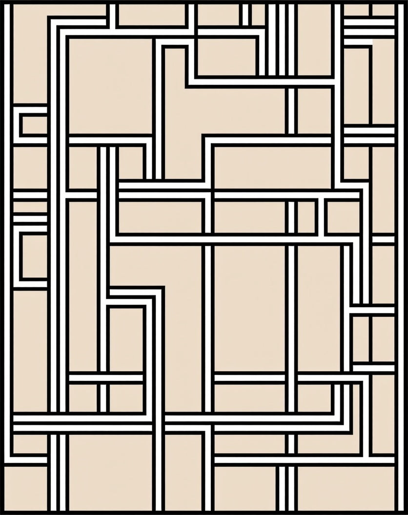 Abstract Geometric Cream Black Lines Rug