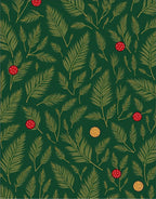 Festive Green Frond With Red Berry Pattern Rug