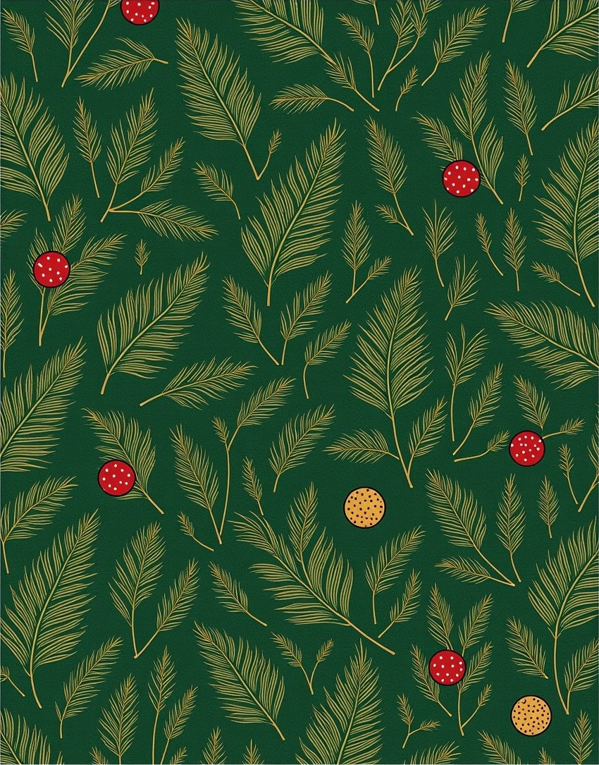 Festive Green Frond With Red Berry Pattern Rug