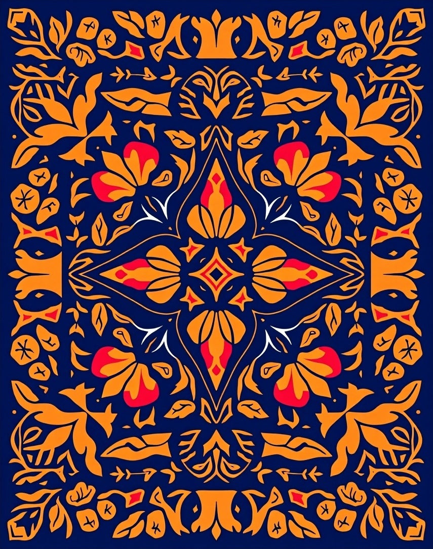 Vibrant Floral Symmetry Design Rug