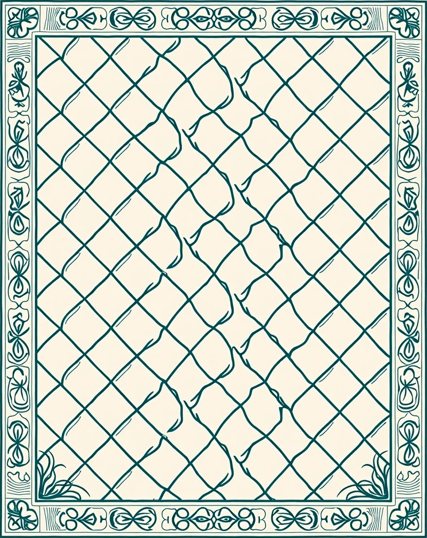 Ornate Diamond Pattern Border Rug