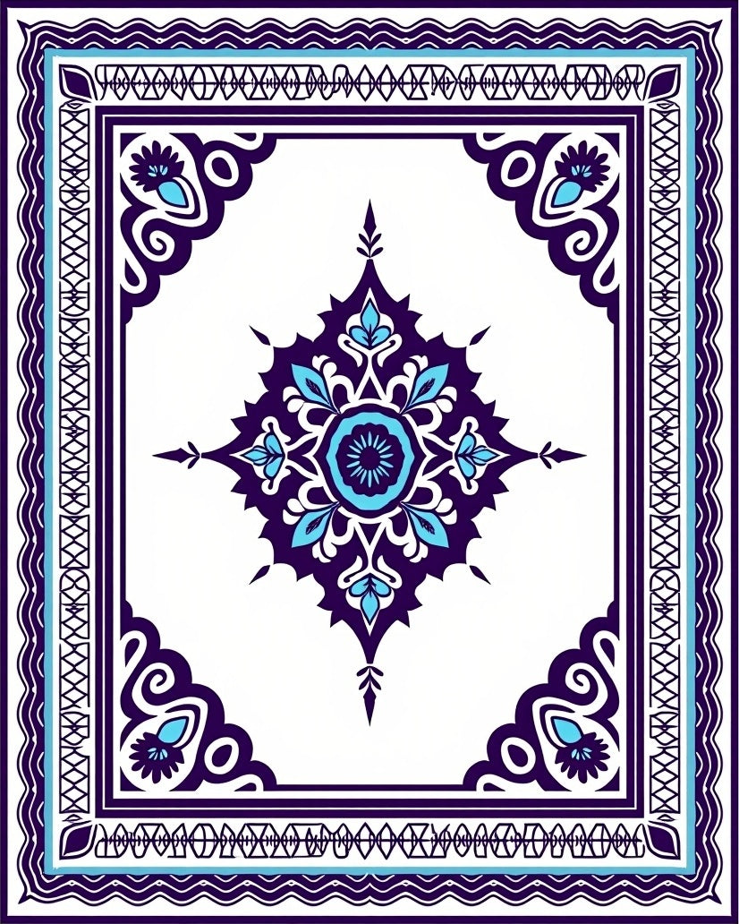 Ornate Geometric Floral Tile Design Rug