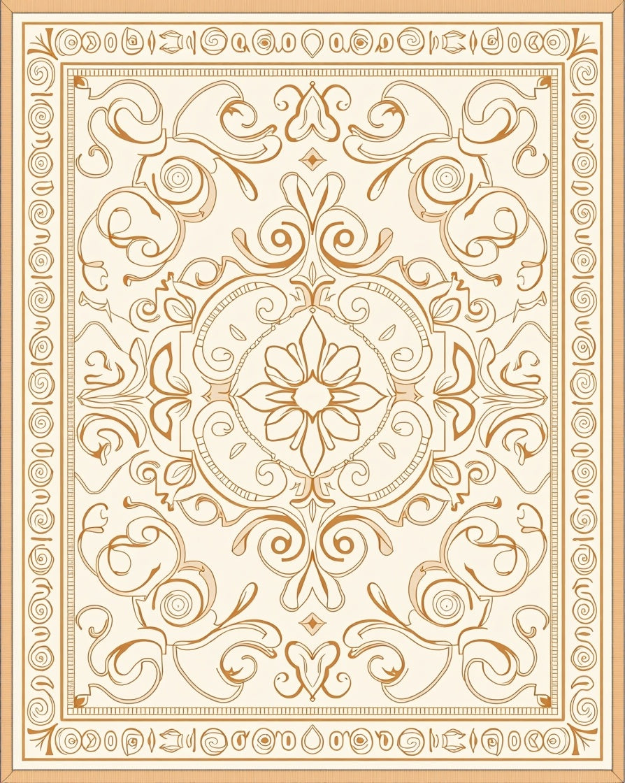 Elegant Floral Scrollwork Cream Gold Design Rug