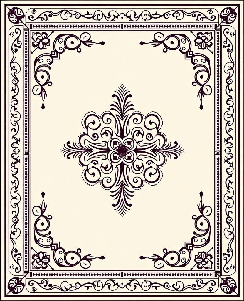 Elegant Dark Floral Scrollwork Pattern Rug