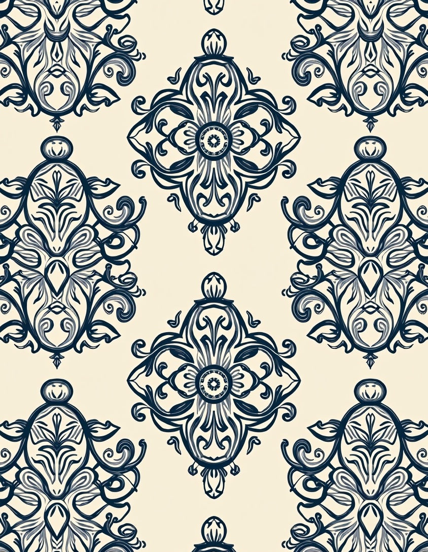 Damask Floral Symmetry Pattern Rug
