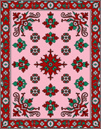 Ornate Red Green Floral Pattern Rug