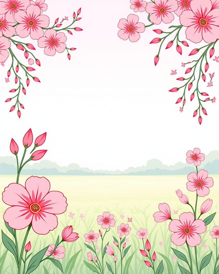 Pink Blossom Meadow Pattern Rug