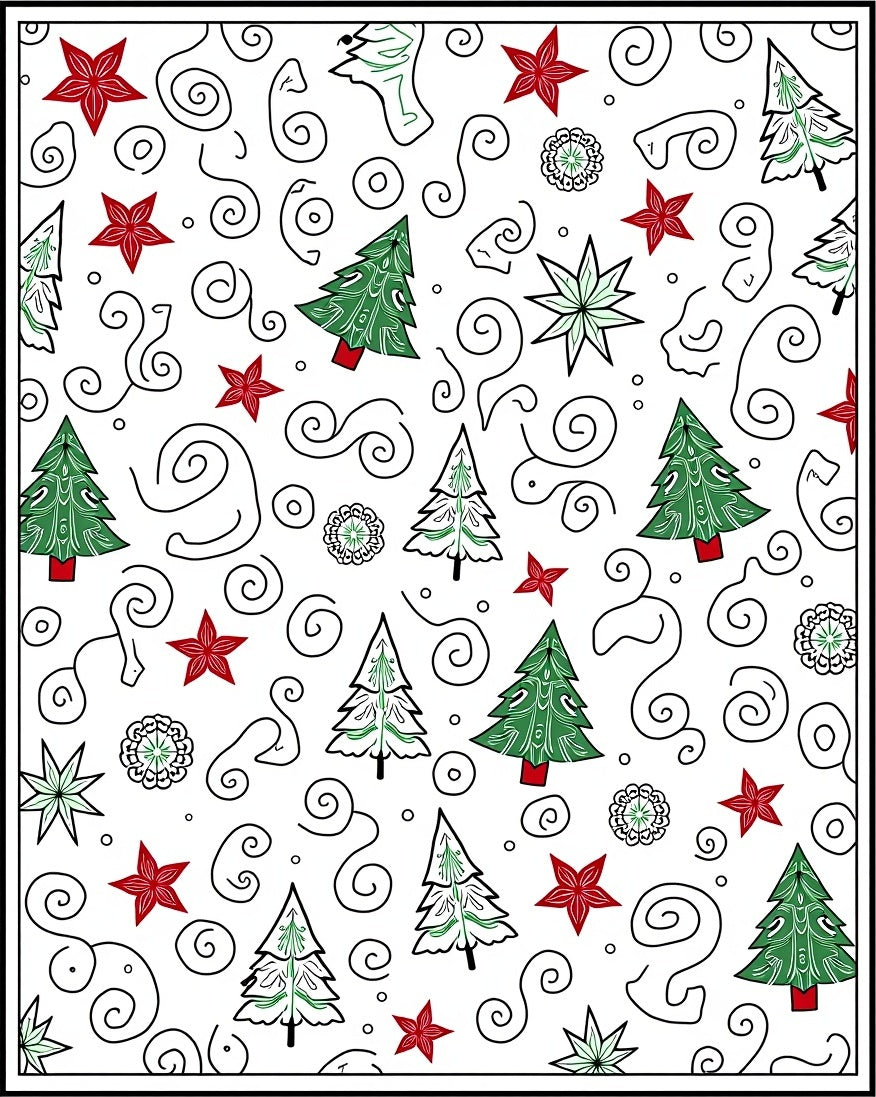 Festive Green Red Pine Swirls Rug