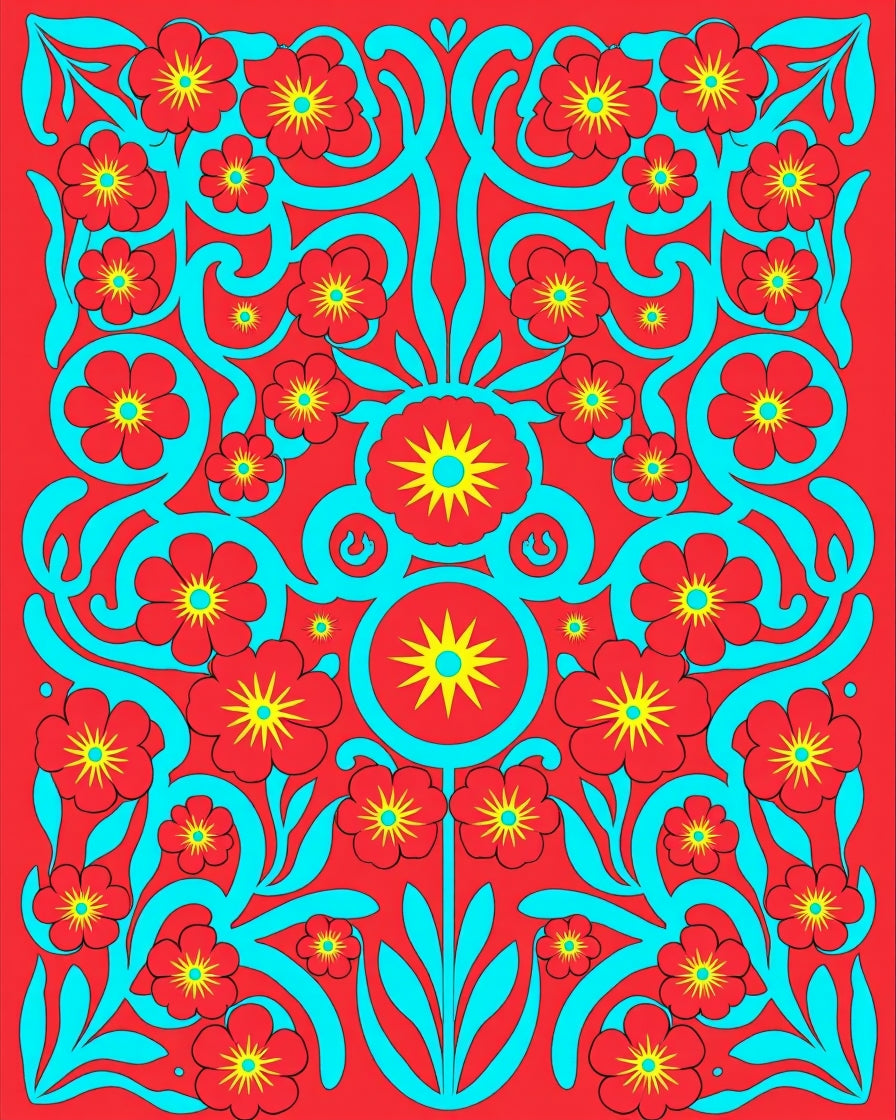 Bold Red Floral Pattern Rug