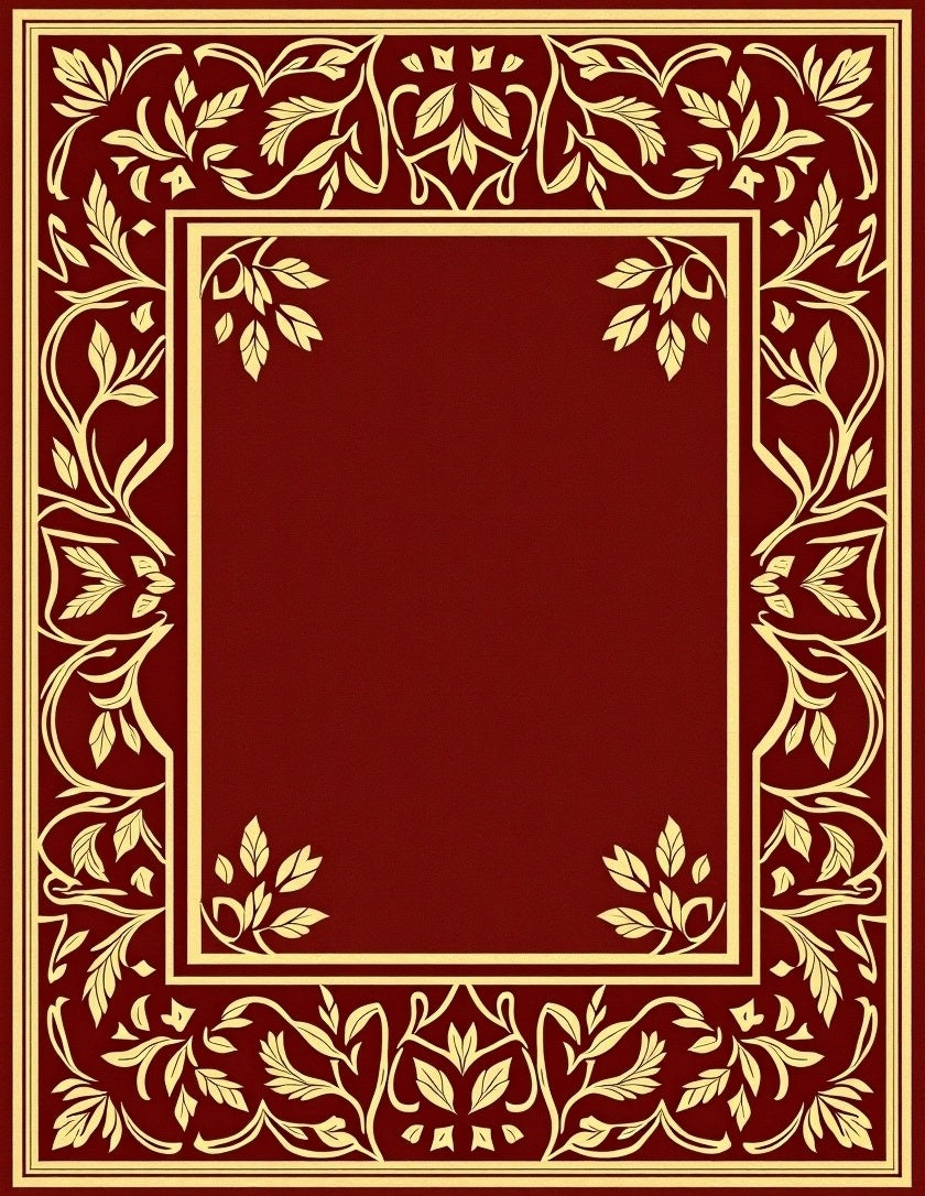 Elegant Red Gold Floral Border Rug