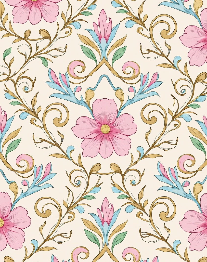Floral Swirls And Petals Pattern Rug