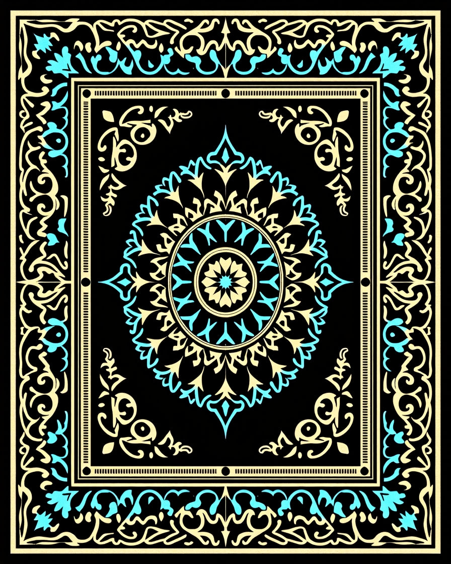 Intricate Mandala Pattern Teal Gold Rug
