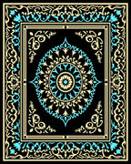 Intricate Mandala Pattern Teal Gold Rug