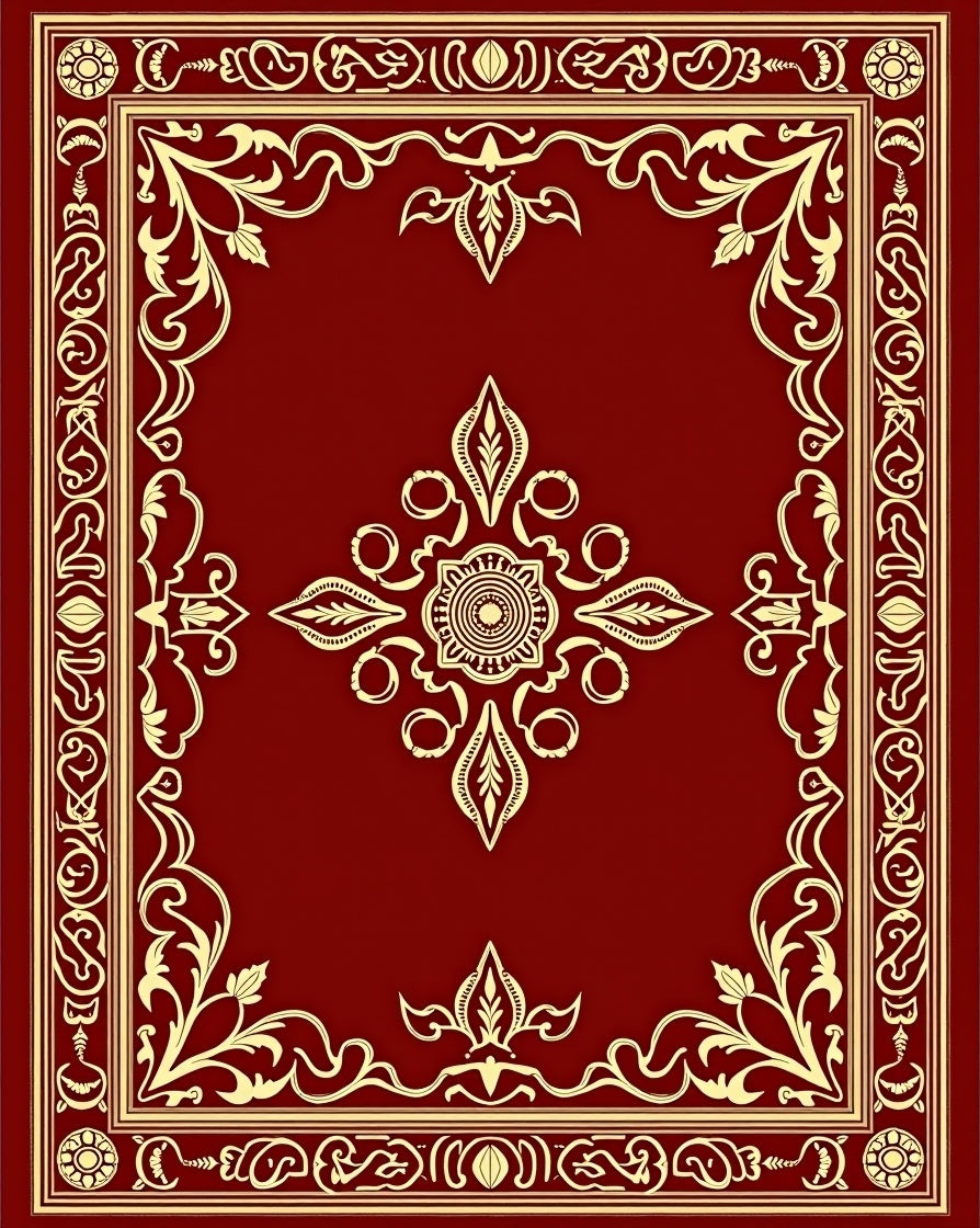Ornate Red and Gold Floral Border Rug
