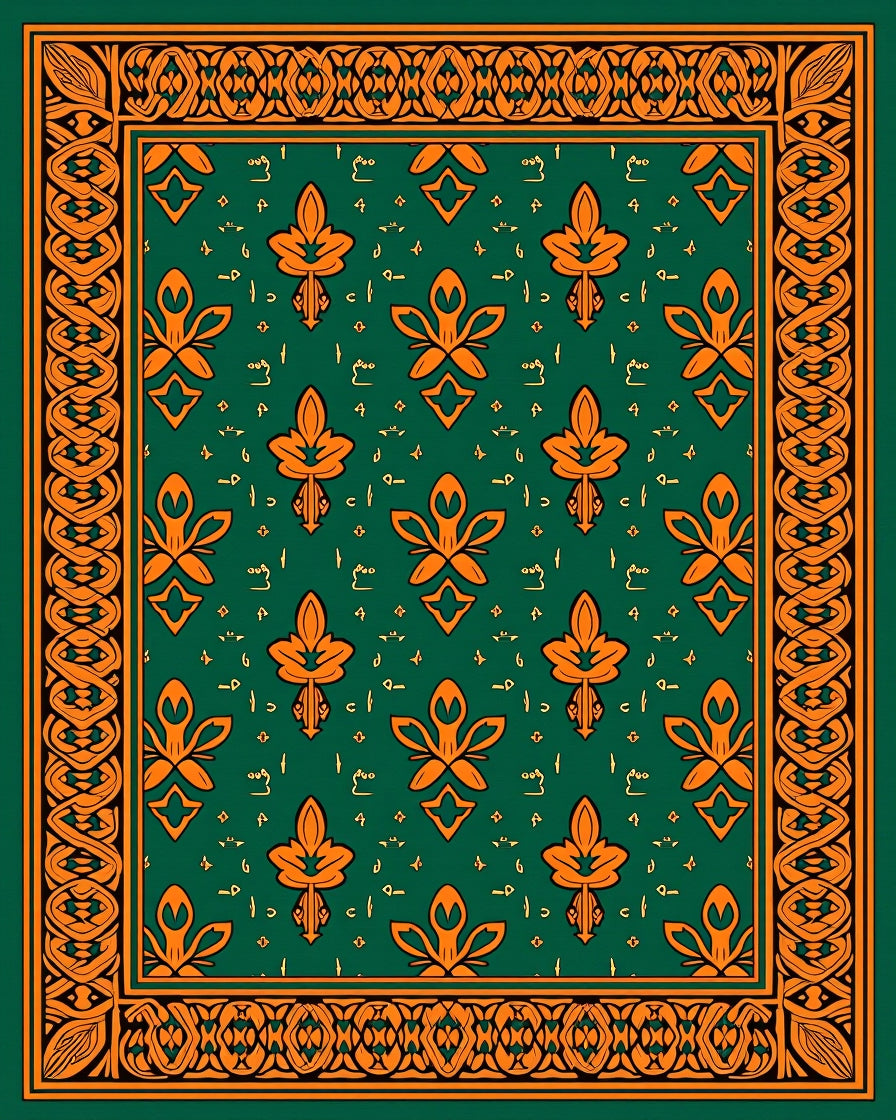 Ornate Floral Patterned Emerald Rug