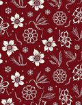 Crimson Floral And Snowflake Pattern Rug
