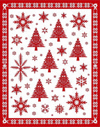 Red Snowflake and 3 Trees Pattern Rug