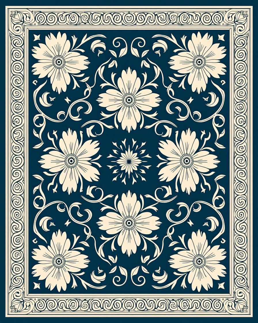 Classic Floral Scrollwork Pattern Design Rug