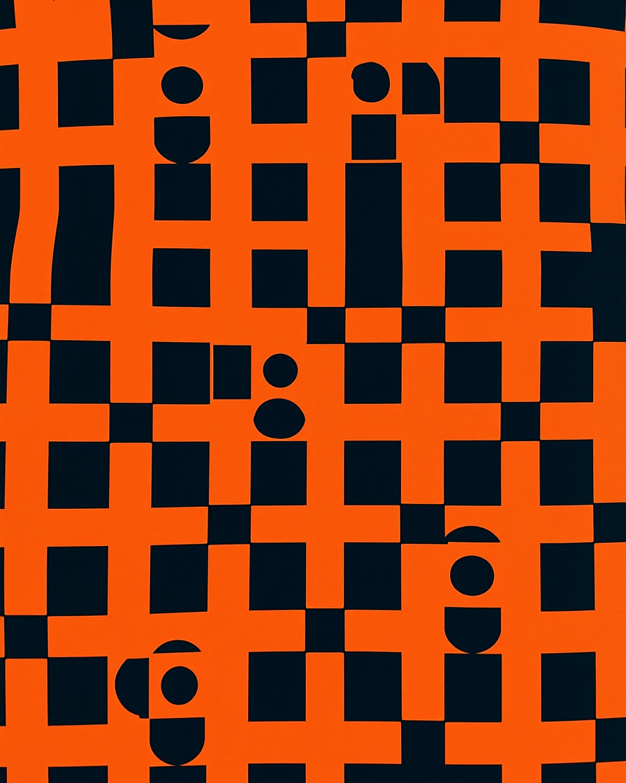 Bold Orange Black Geometric Play Rug
