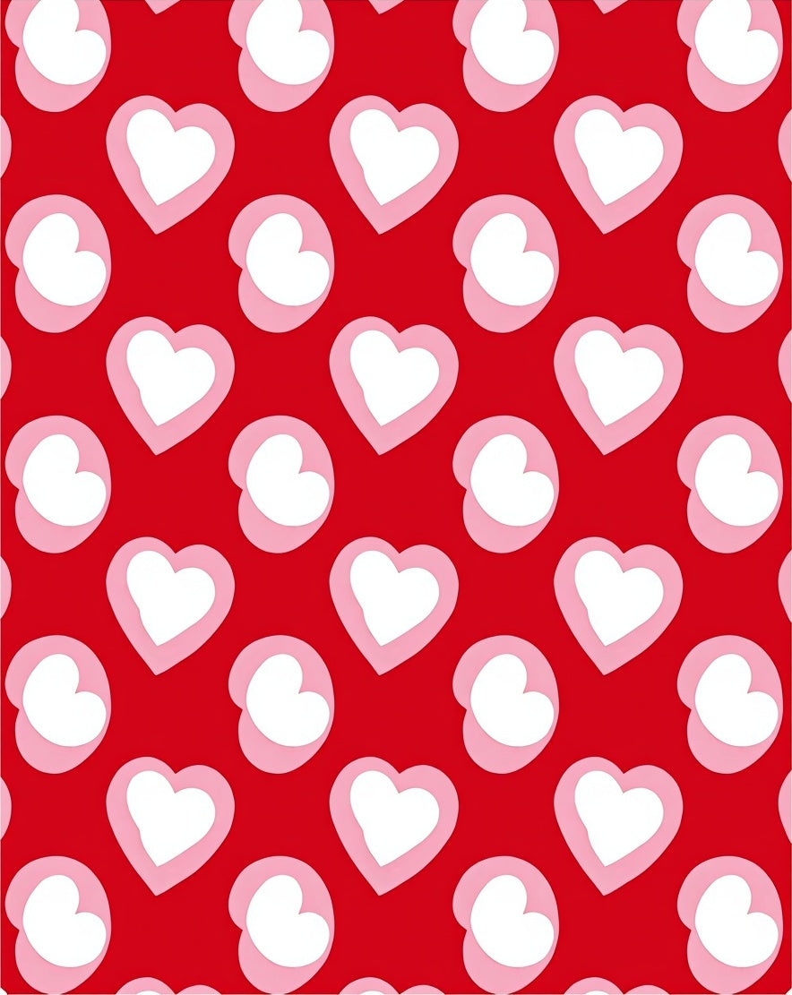 Red White Pink Heart Pattern Rug
